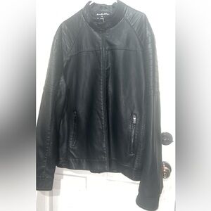Fried Denim NYC men's faux Black leather jacket with zipper pockets